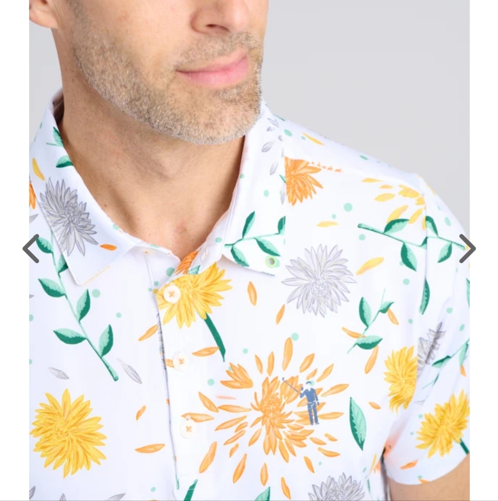 William Murray Golf Polo Shirt Men’s L XL Mums The Word White Floral Performance - Picture 2 of 12